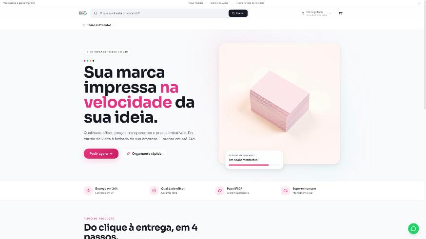 Página inicial da KWG Gráfica Online