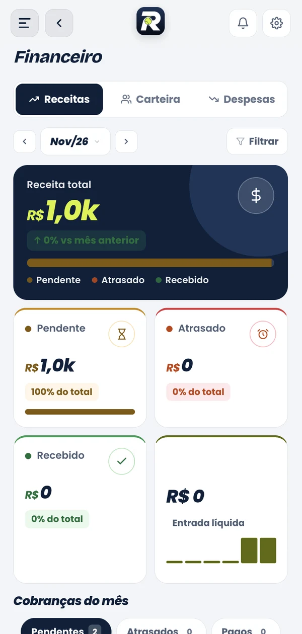 Financeiro do professor no app do Ranketes